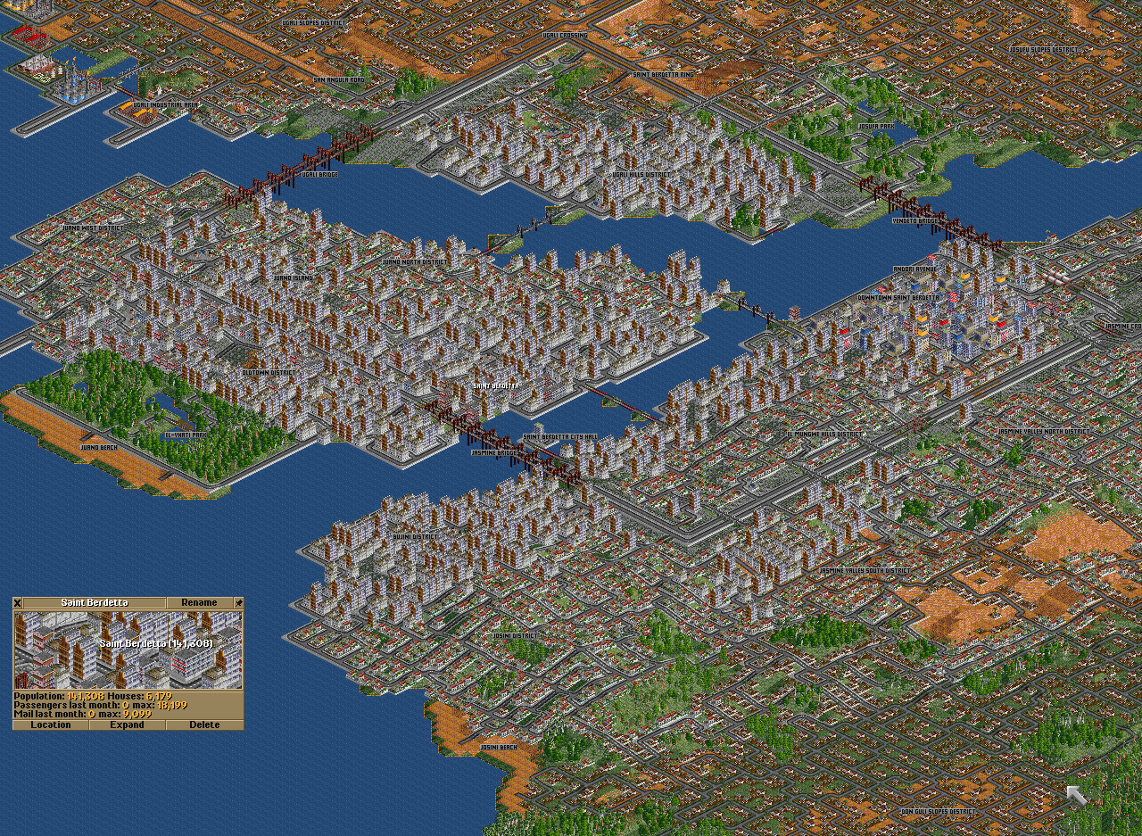 Saint Berdetta is painstakingly crafted... Saint Berdetta is painstakingly crafted over the course of a year during an internship in Afrika by an enthousiastic OpenTTD user. It is not often one can see towns designed with so much love. This just shows what magnificiently detailed scenarios are possible with ‘little’ time and effort.